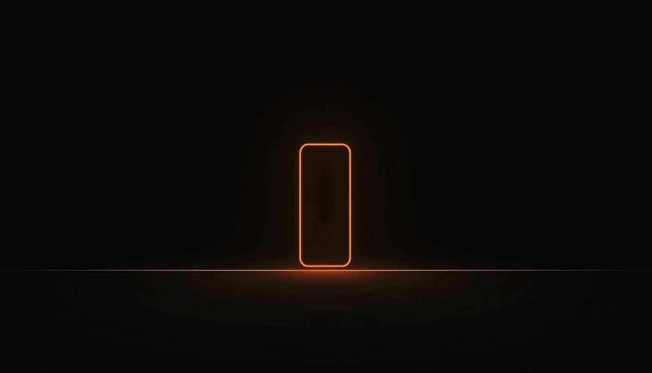 A single tall rounded rectangle outlined in orange standing on a thin horizontal line, alone on a black ground
